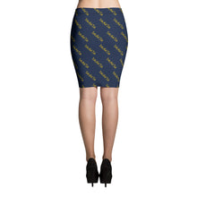 Load image into Gallery viewer, Signature Pattern Navy Blue And Yellow Pencil Skirt
