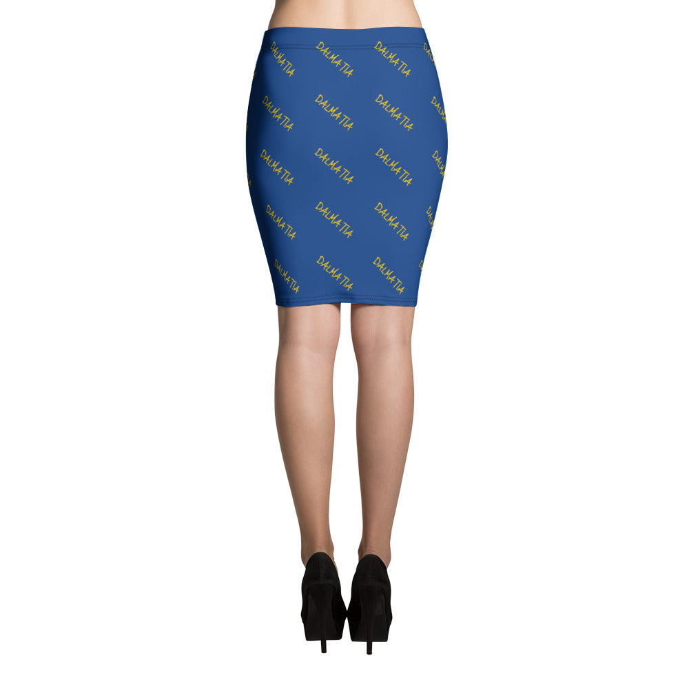 Signature Pattern Royal Blue And Yellow Pencil Skirt