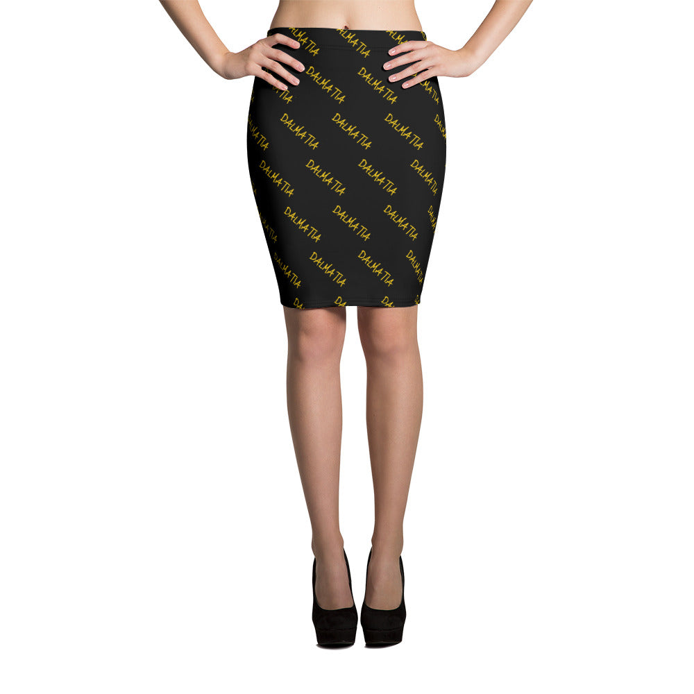 Signature Pattern Black And Yellow Pencil Skirt