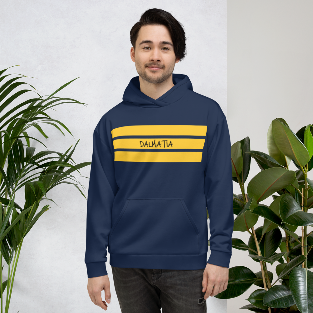 Signature Navy Hoodie With Gold Stripes