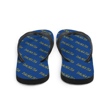 Load image into Gallery viewer, Signature Pattern Flip Flops Royal Blue/Gold