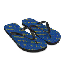 Load image into Gallery viewer, Signature Pattern Flip Flops Royal Blue/Gold
