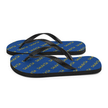 Load image into Gallery viewer, Signature Pattern Flip Flops Royal Blue/Gold