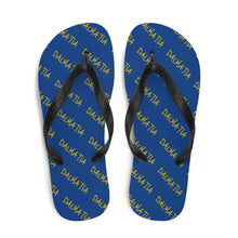 Load image into Gallery viewer, Signature Pattern Flip Flops Royal Blue/Gold