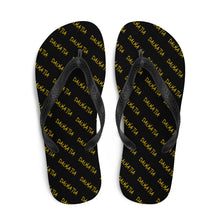 Load image into Gallery viewer, Signature Pattern Flip Flops Black/Gold