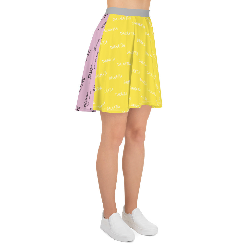 Signature Print Skater Skirt in Yellow And Liliac
