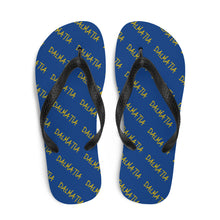 Load image into Gallery viewer, Signature Pattern Flip Flops Royal Blue/Gold
