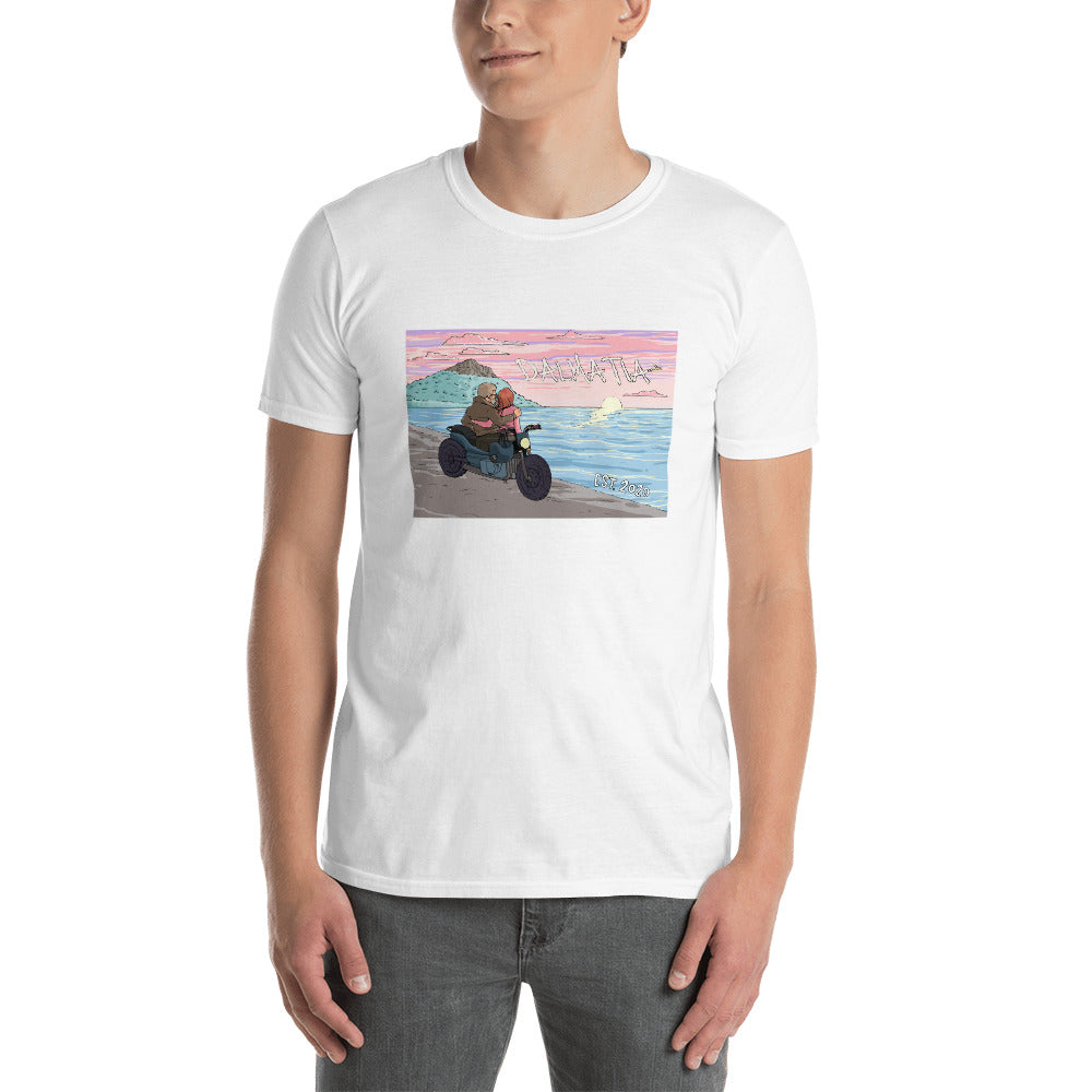 Beach Couple on Motorbike T-shirt White